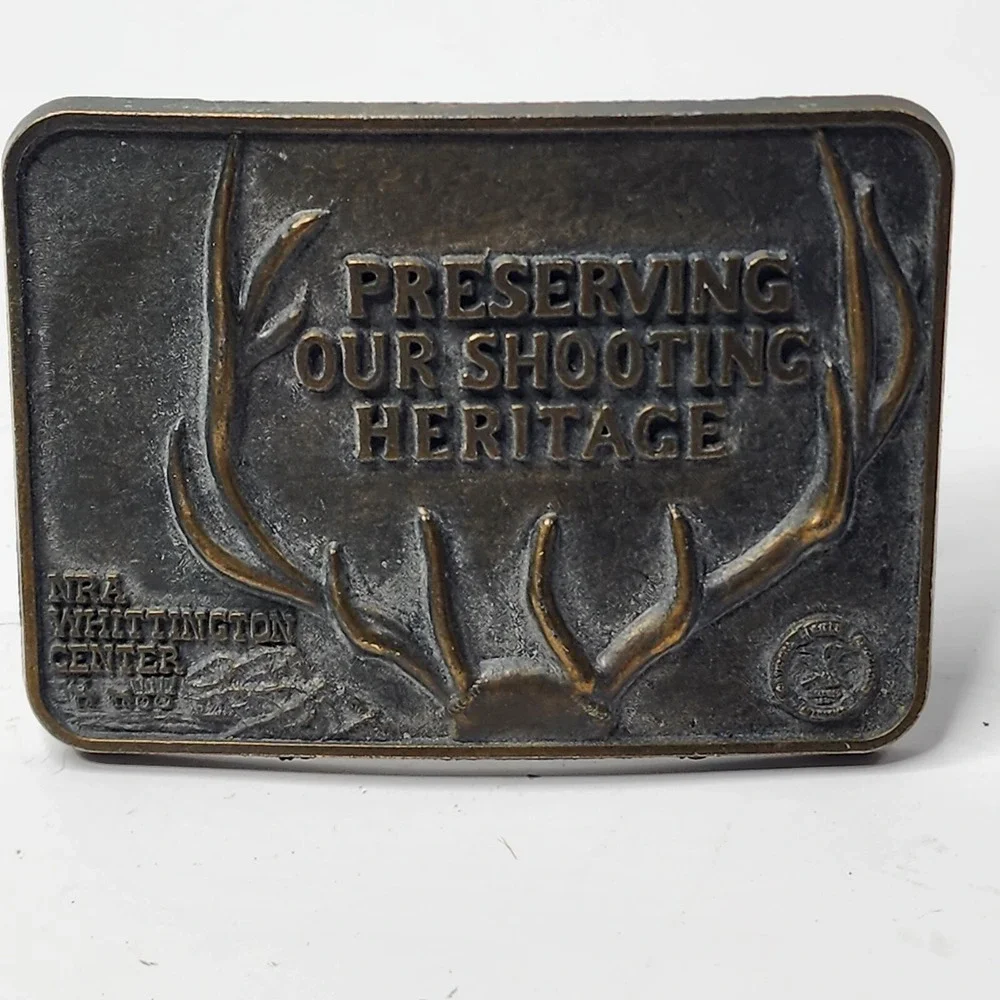 Vintage Solid Brass Belt Buckle. Preserve Our Shooting Heritage/ NRA Whittington